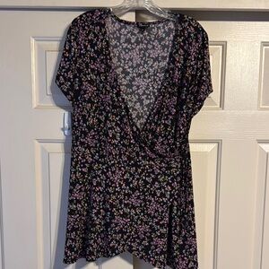 Floral Black Wrap Top
